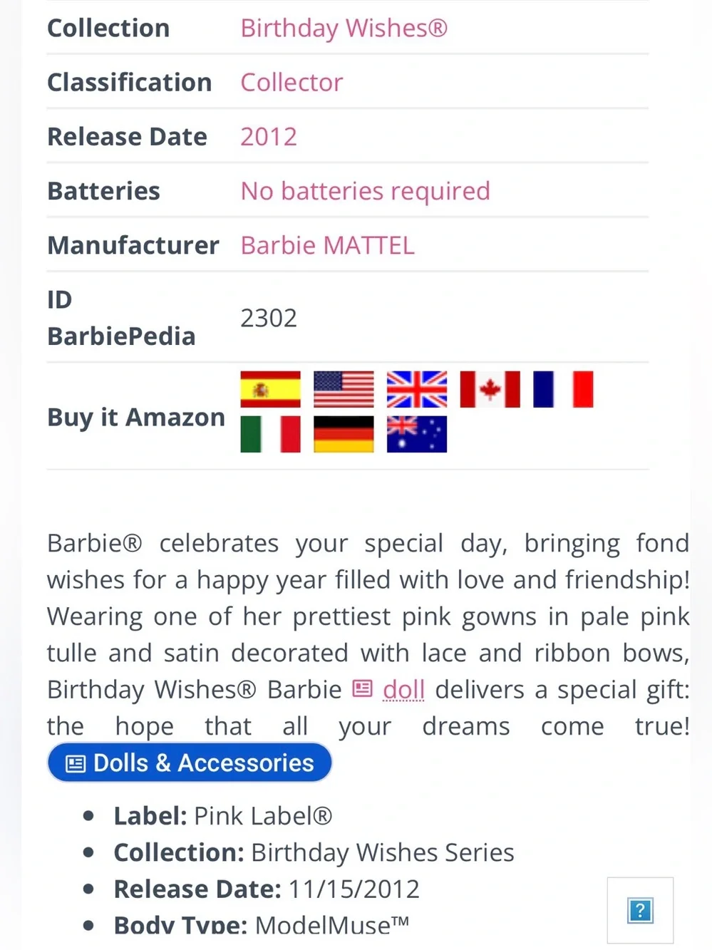 NIB RARE 2012 Barbie Birthday Wishes